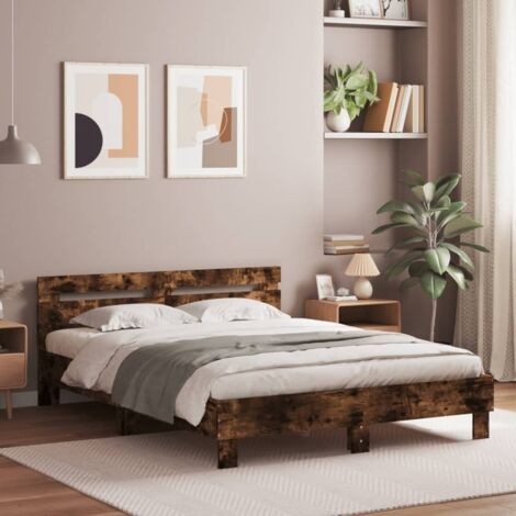 Bed Frame  Smoked oak  Engineered wood  Double  Bed Frame vidaXL