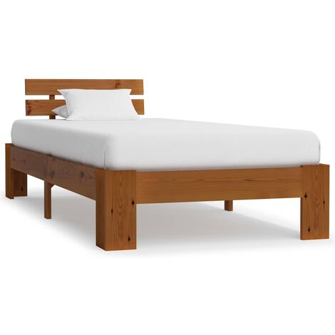 vidaXL Solid Pine Wood Pallet Bed Frame Sturdy & Durable Practical Functional with Headrest Bedroom Double Bed Furniture Brown 120x200cm 