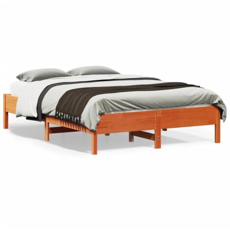 Bed Frame Wax brown Solid pine wood, Plywood Double Durable vidaXL