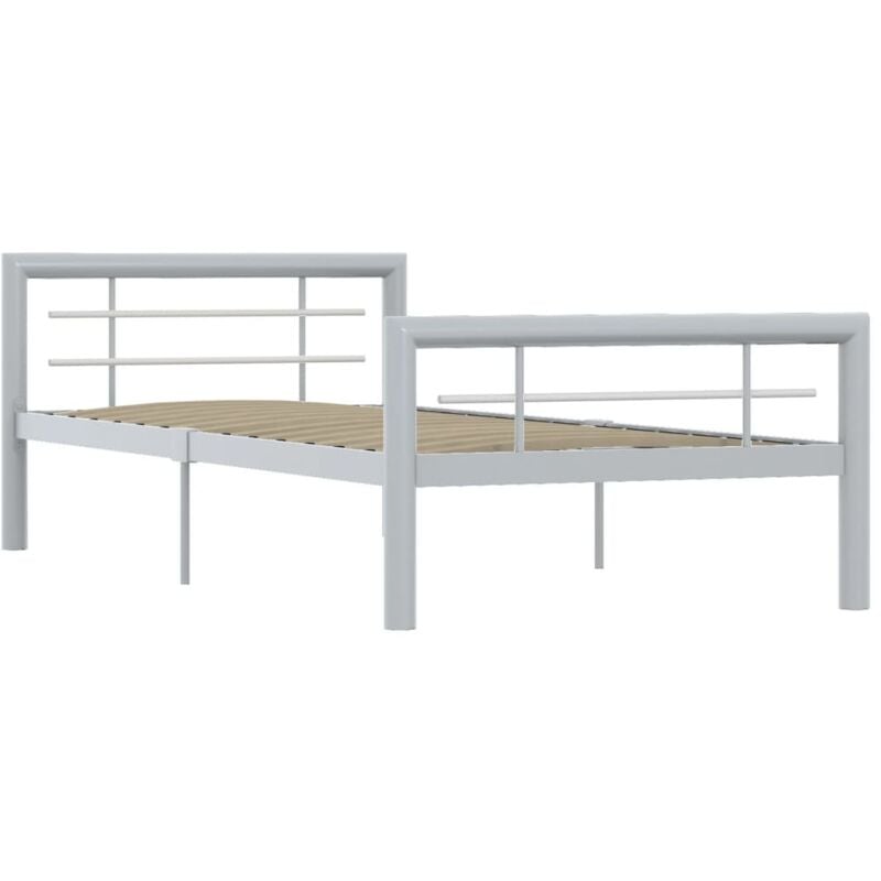 Bed Frame without Mattress Grey and White Metal 100x200 cm Vidaxl