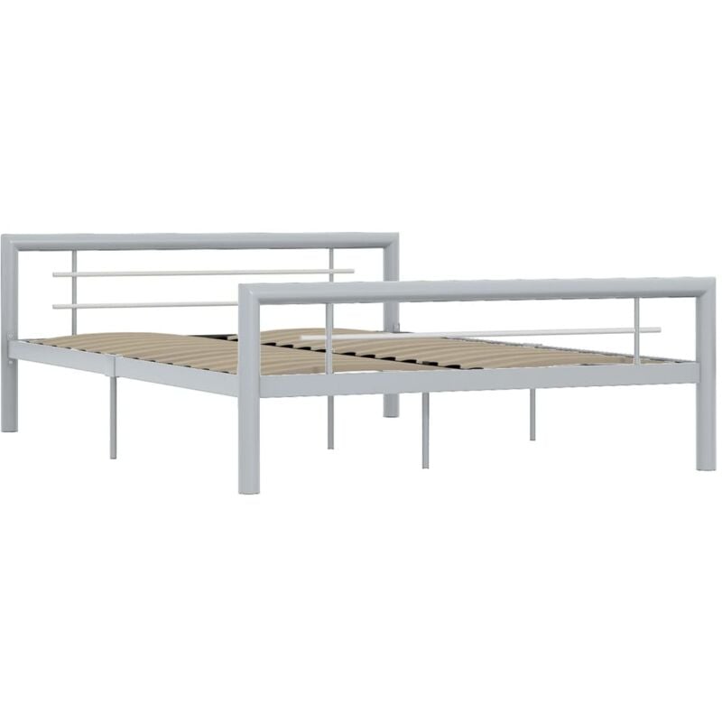 Bed Frame without Mattress Grey and White Metal 140x200 cm Vidaxl