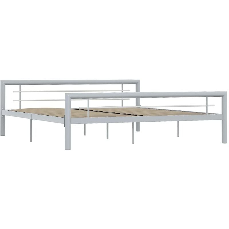 Bed Frame without Mattress Grey and White Metal 180x200 cm Super King Vidaxl