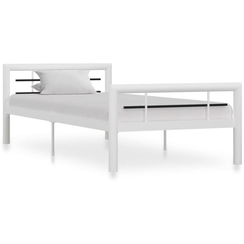 Bed Frame White and Black Metal 90x200 cm vidaXL