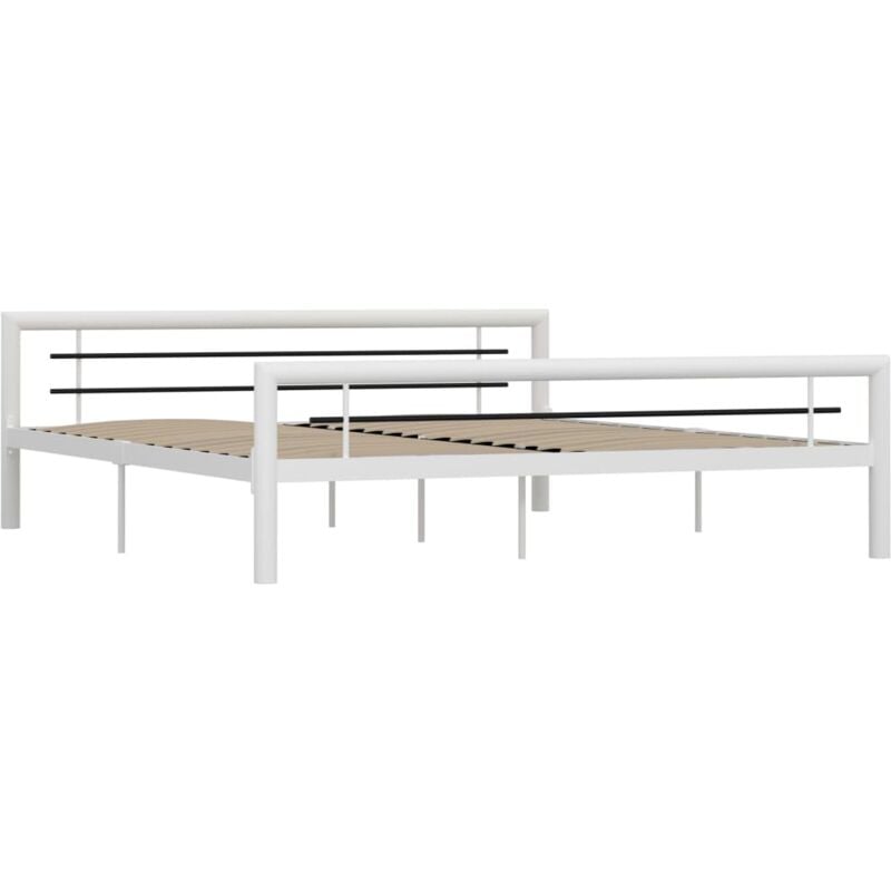 Bed Frame without Mattress White and Black Metal 180x200 cm Super King Vidaxl