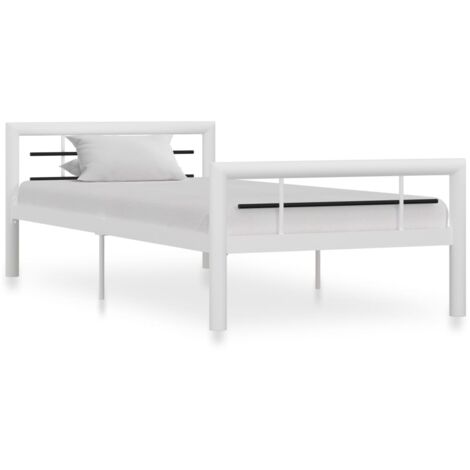 Bed Frame  White and black  Metal  Single  Bed Frame  Rectangular vidaXL