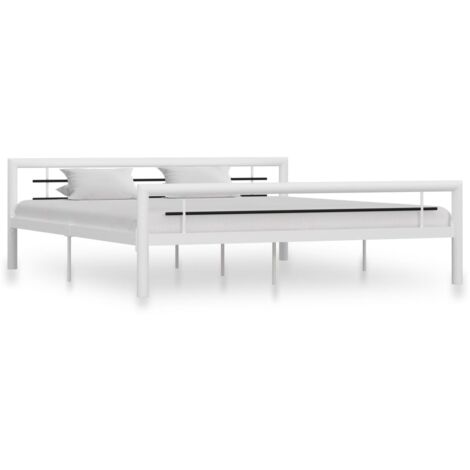 Bed Frame  White and Black  Metal  Super King   Durable   Bed Frame vidaXL