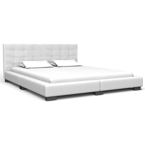 Bed Frame White Faux Leather 150x200 cm