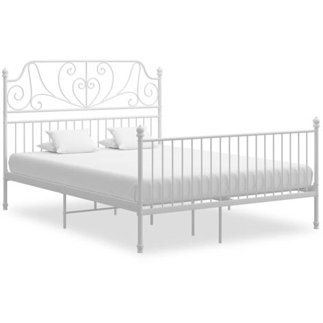 Bed Frame  White  Powder-Coated Metal  Double  Durable  Bed Frame vidaXL