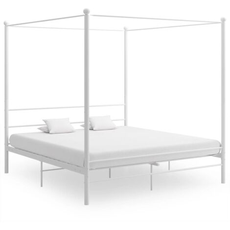 Bed Frame White Powder-coated metal Super King vidaXL