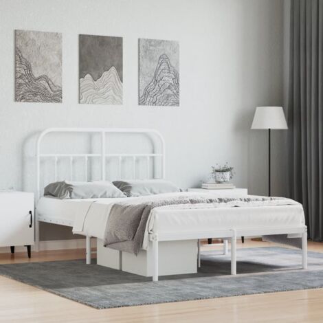 Bed Frame  White  Powder-Coated Steel  Small Double  Bed Frame vidaXL
