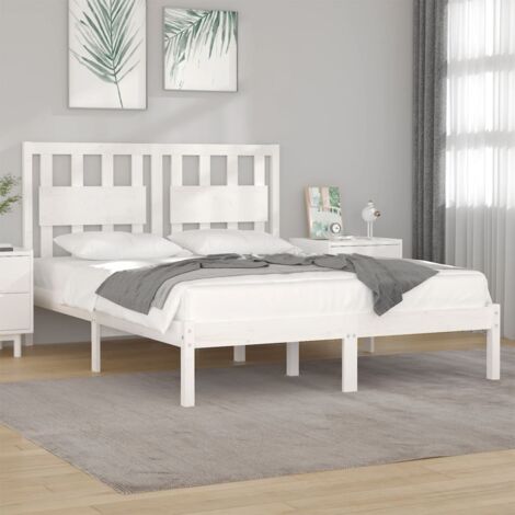 Bed Frame  White  Solid pine wood  120 x 200 cm   Decorative Inlays vidaXL