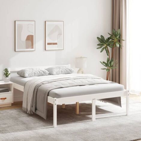 Bed Frame  White  Solid pine wood  135x190 cm Double  Bed Frame vidaXL