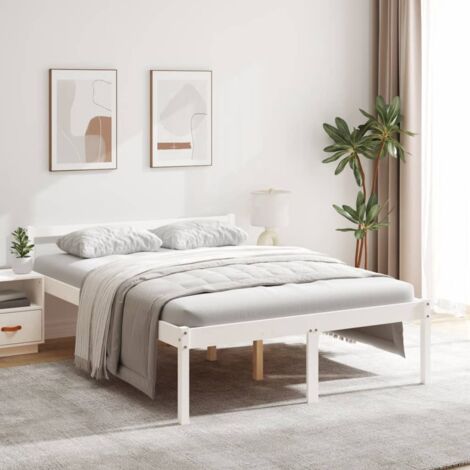 Bed Frame  White  Solid Pine wood  140x190 cm  Wooden Bed Frame vidaXL