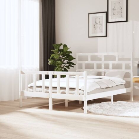 Bed Frame  White  Solid pine wood  140x200 cm   Durable   Bed Frame vidaXL