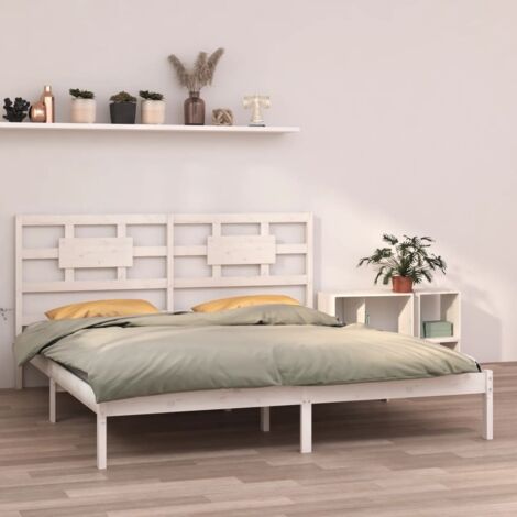 Bed Frame White Solid pine wood 200x200 cm Bed Frame vidaXL