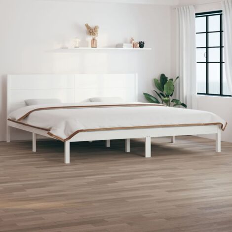 Bed Frame  White  Solid Pine Wood  200x200 cm  Bed Frame vidaXL