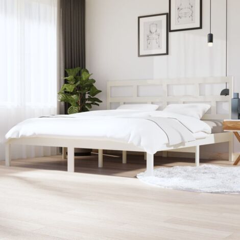 Bed Frame  White  Solid Pine Wood  200x200 cm  Durable  Bed Frame vidaXL