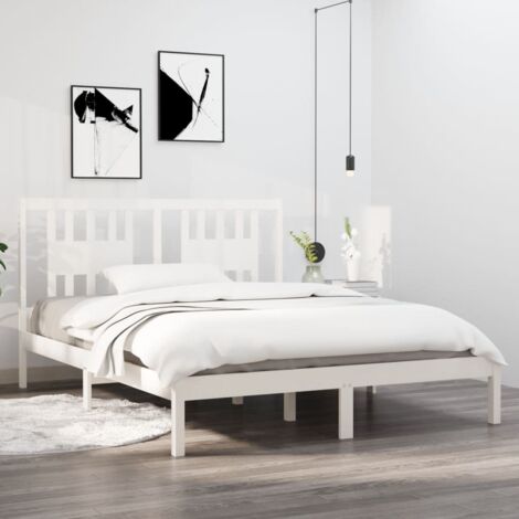 Bed Frame  White  Solid pine wood  Double bed size  Durable vidaXL