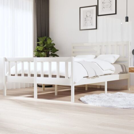 Bed Frame  White  Solid Pine Wood  Double  Durable  Bed Frame vidaXL