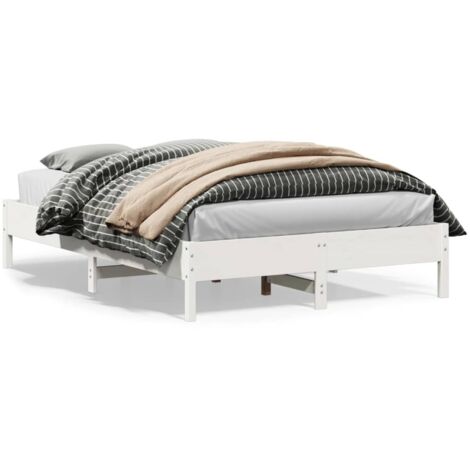 Bed Frame  White  Solid Pine Wood  King Size  Stylish  Bed Frame vidaXL