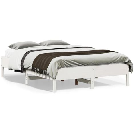 Bed Frame  White  Solid pine wood, Plywood slats  Small Double vidaXL
