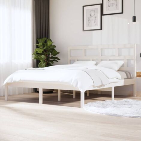 Bed Frame  White  Solid Pine Wood, Plywood  Super King vidaXL