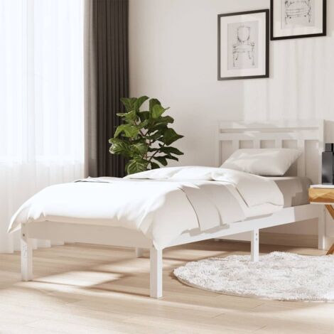 Bed Frame  White  Solid pine wood  Single  Bed Frame  Rectangular vidaXL