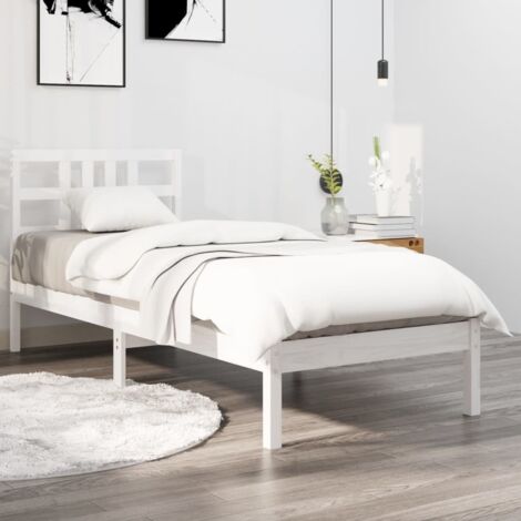 Bed Frame  White  Solid pine wood  Single  Decorative Inlays vidaXL
