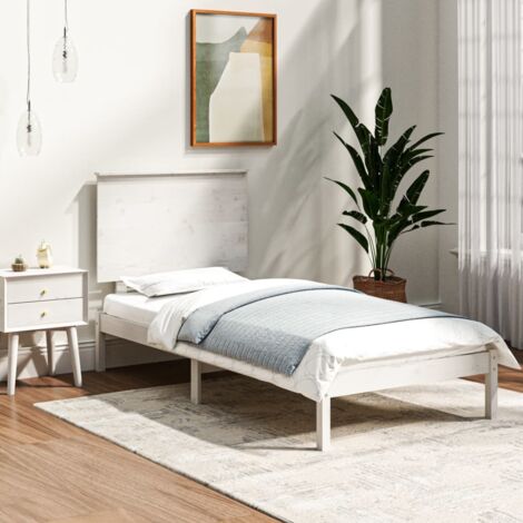 Bed Frame  White  Solid Pine Wood  Single  Durable  Bed Frame vidaXL