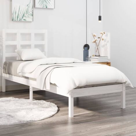 Bed Frame  White  Solid pine wood  Small Single  Durable  Bed Frame vidaXL