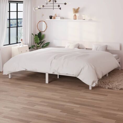 Bed Frame  White  Solid pine wood  Super King   Durable  Bed Frame vidaXL
