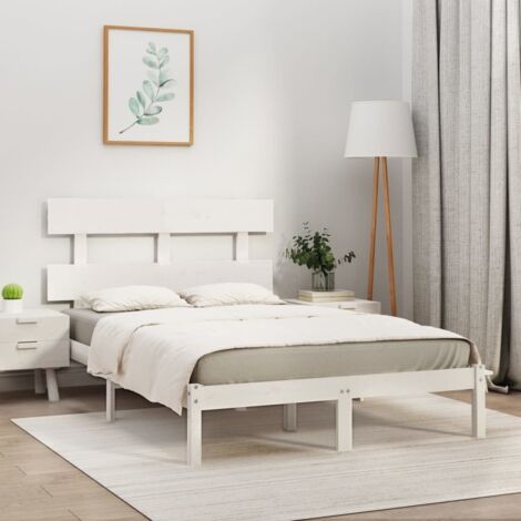 Bed Frame White Solid pinewood Double Bed Frame Rectangular vidaXL