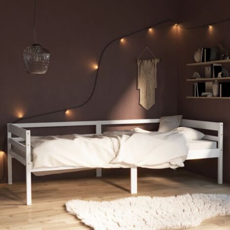 Bed Frame  White  Solid pinewood  Single  Durable  Bed Frame vidaXL