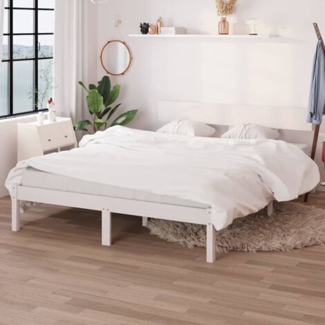 Bed Frame White Solid pinewood Small Double Durable Bed Frame vidaXL