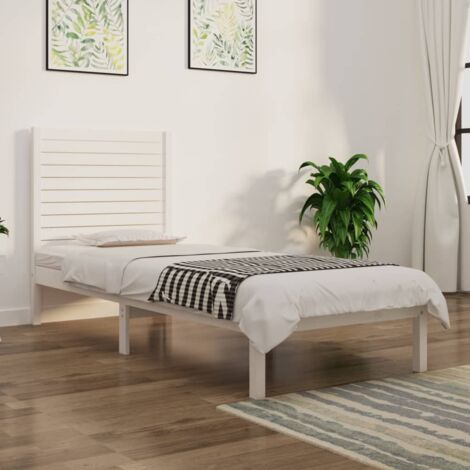 Bed Frame  White  Solid pinewood  Small Single  Durable  Bed Frame vidaXL