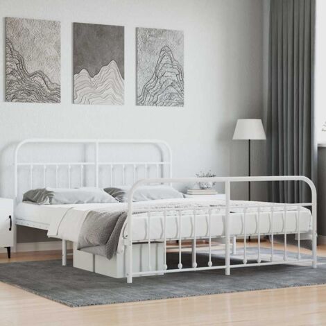 Bed Frame  White  Steel  Double  Bed Frame  Rectangular vidaXL