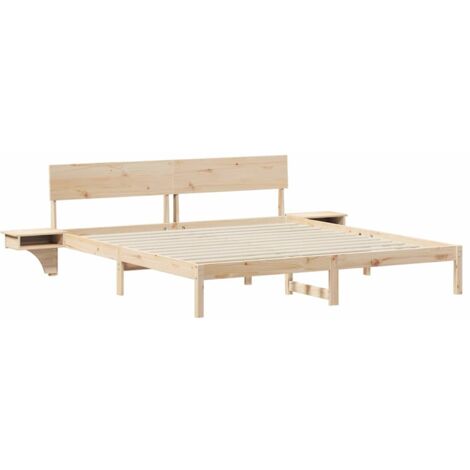 Bed Frame with Bedside Tables Brown Solid pine wood vidaXL
