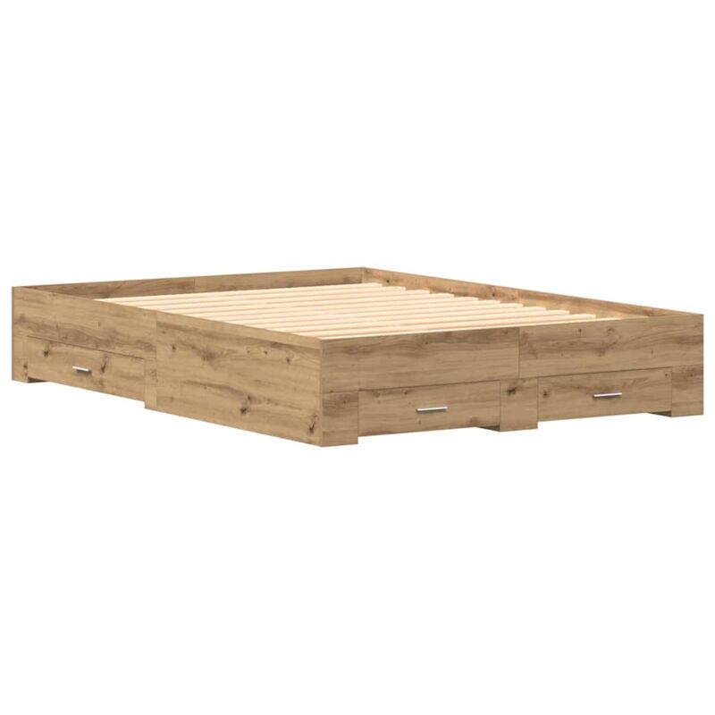 Bed Frame With Drawers Artisan Oak 160 X 200 Cm Engineered Wood Vidaxl