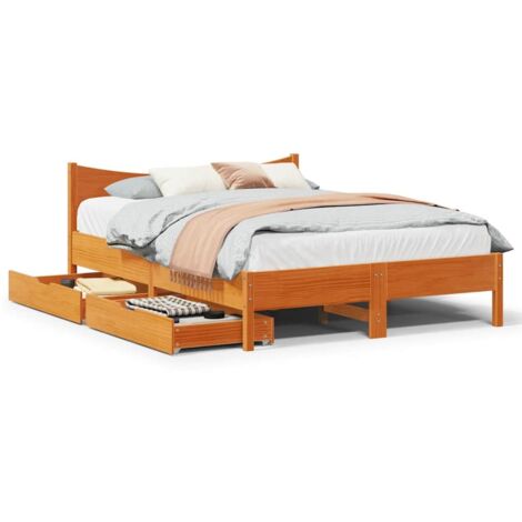 Bed Frame with Drawers Wax Brown 120x200 cm Solid Wood Pine vidaXL
