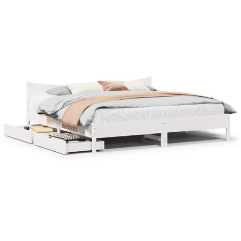 Bed Frame with Drawers White 180x200 cm Super King Solid Wood Pine vidaXL