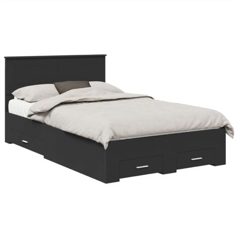Bed Frame with Headboard Black 135 x 190 cm Engineered Wood vidaXL
