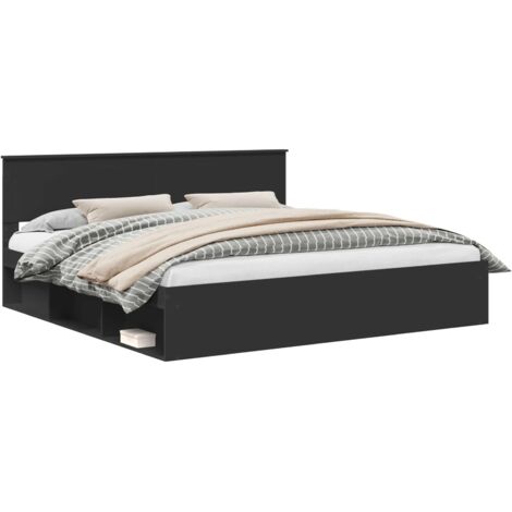 Bed Frame with Headboard Black 200 x 200 cm Solid Pine Wood vidaXL