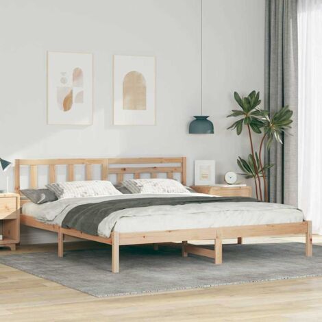 Bed Frame with Headboard Brown 180 x 200 cm Solid Pine Wood vidaXL