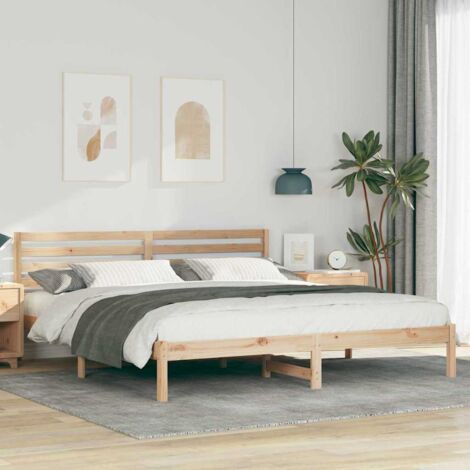Bed Frame with Headboard Brown 180 x 200 cm Solid Pine Wood vidaXL