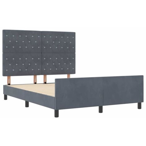 Bed Frame with Headboard Dark grey 160 x 200 cm Velvet vidaXL