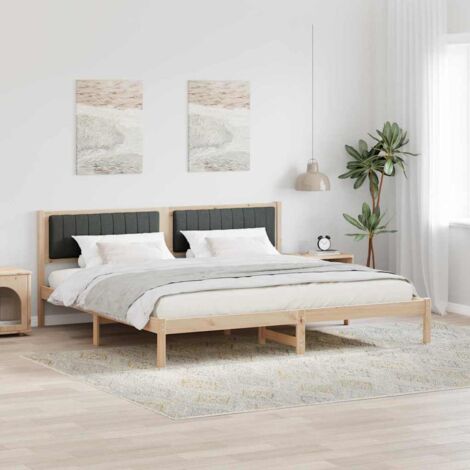 Bed Frame with Headboard Dark Grey 200 x 200 cm Solid Pine Wood vidaXL