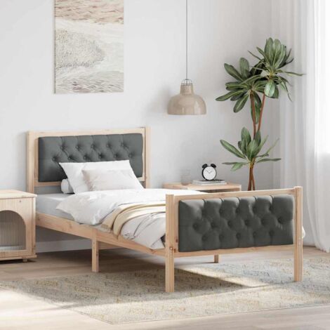 Bed Frame with Headboard Dark Grey 90 x 200 cm Solid Pine Wood vidaXL