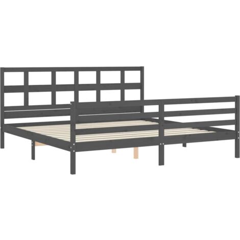 Bed Frame with Headboard Grey 200x200 cm Solid Wood vidaXL