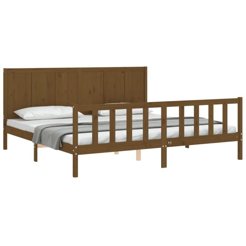 Bed Frame With Headboard Honey Brown 200X200 Cm Solid Wood Vidaxl Brown