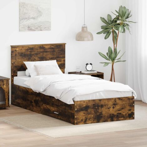 Bed Frame with Headboard Smoked Oak 90 x 200 cm Engineered Wood vidaXL